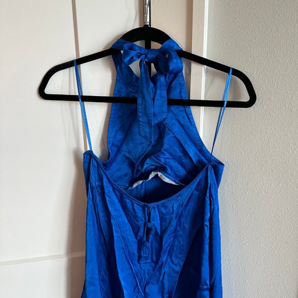 ZARA High Neck Open Back Satin Mini Halter Dress Royal Blue Size Small - Picture 8 of 12
